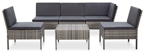 Willood 6-TLG. Gartenmöbel Garten-Sofagarnitur mit Auflagen Poly Rattan Lounge Sitzgruppe Gartenset Rattanmöbel Gartensofa Sitzgarnitur Rattansofa Grau