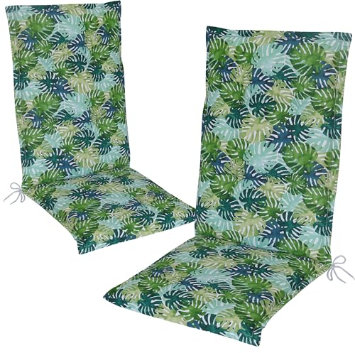 DILUMA Hochlehner Auflage Naxos für Gartenstühle 118x49 cm Monstera 2er Set - 6 cm Starke Stuhlauflage mit Komfortschaumkern und Bezug aus Baumwoll-Mischgewebe - Made in EU mit ÖkoTex100