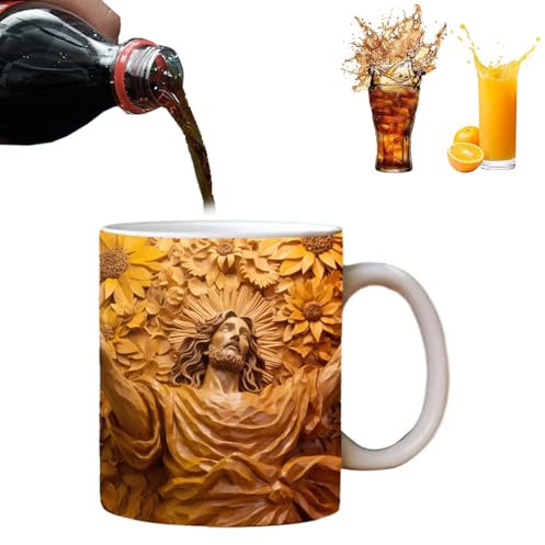 Taza de café de Navidad, taza de café pintada con gráfico | Taza de agua de cerámica con escena de la belén 3D, taza de café elegante de 11 onzas, tazas de bebida para café, té, chocolate caliente,