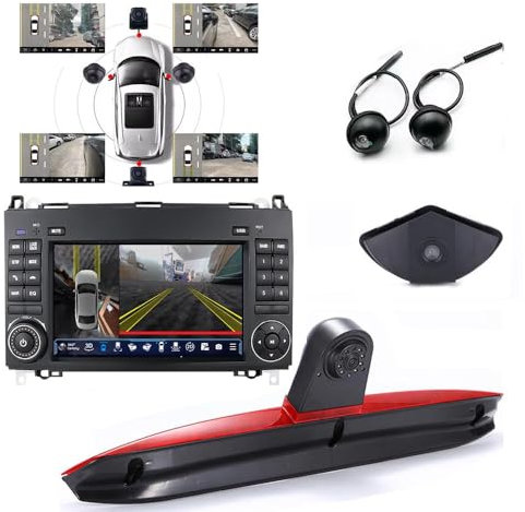 7 Zoll Auto Carplay/Android GPS Radio Navi Navigation + 360° Vogelperspektive 3D Panorama Einparkhilfekamera Bremslichtkamera für Mercedes Benz Vito W447 111 114 116 CDI Flügeltüren Cargo Van Kasten