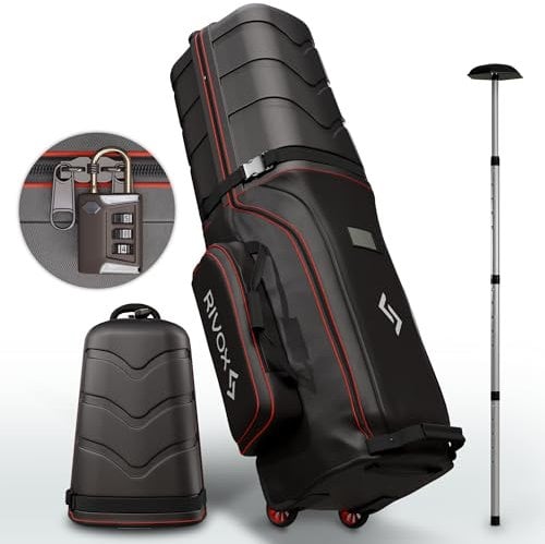 RIVOX Golf Travel Bag with Wheels - Durable Golf Travel Case Club w/ABS Hard Case Top Shell, TSA Padlock, Interior Cushion & Support Rod - Golf Accessories for Men, Golf Club Travel Bags for Airlines