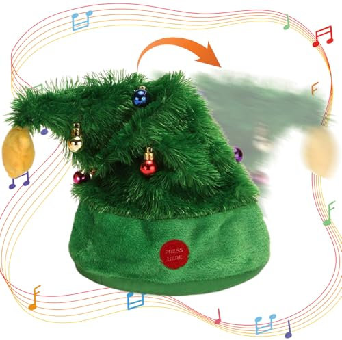 CNAFGBGG 1PC Electric Christmas Hat Singing & Dancing Musical Interactive Swinging Cute & Comfortable Santa Hat for Christmas Carnival Party Costume Props, Christmas Tree Hat