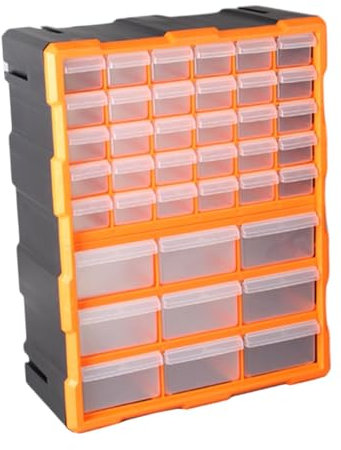 Organizador de piezas de 39 cajones, caja de almacenamiento naranja para herramientas y suministros