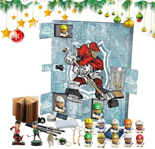 Hockey Adventskalender 2024, 24 Weihnachts-Countdown-Kalender, mit 24 kleinen Türen, Miniatur-Hockey-Ornament, Hockey-Adventskalender für Kinder, Eiskugel-Dekoration, Miniatur-Andenken