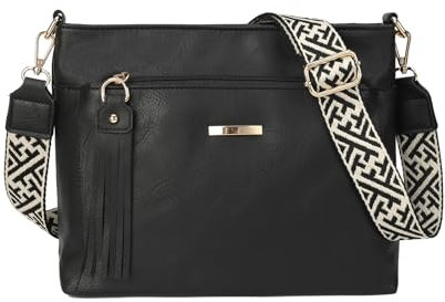 GLITZALL Umhängetaschen für Damen, Schultertaschen mit mehreren Taschen, verstellbar, Vintage, Handtasche, Kuriertasche, modisch, für den täglichen Gebrauch, Schwarz