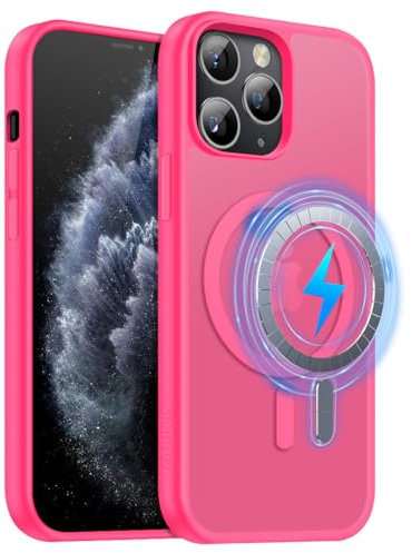 MOBESV Cover Magnetica per iPhone 11 Pro 5,8 Pollici, Custodia compatibile con MagSafe, Cover Traslucida Opaca Posteriore Sottile Antiurto, Rosa acceso