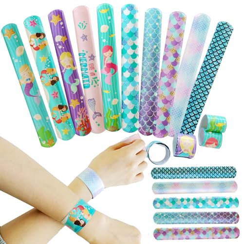 Damaiyyy Meerjungfrau Schnapparmband Kinder Meerjungfrau Slap Bracelets 10 Stück Klatscharmband Party Slap Bracelet für Kinder Mädchen Jungen Geburtstag Gastgeschenke