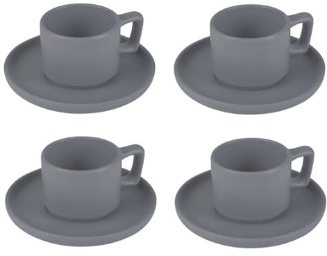Berlinger Haus Espressotassen-Set 4-TLG. | 100 ml Becher mit Tellern | Mattgrau | Stapelbar & Spülmaschinenfest | Aspen Collection