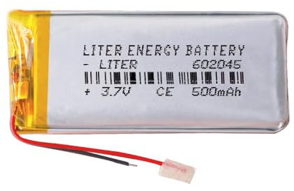 Battery 602045 LiPo 3.7V 500mAh 1.85Wh 1S 5C Liter Energy Battery for Electronics Rechargeable Portable Phone Smartwatch video light GPS - Not compatible for Radio Control 47x20x6mm (500mAh|602045)