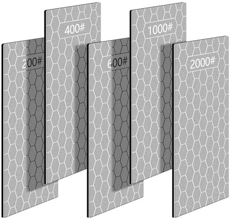 5PCS Diamond Sharpening Stones, Ultra-Thin Single Side Diamond Sharpening Plate Honeycomb Surface with Non-Slip Pad for Scissors Knives Outdoor Tools 200/400/600/1000/2000 Grit