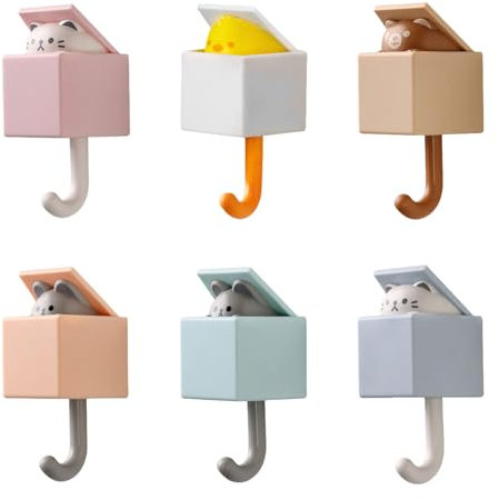 Ralondbey Pack of 6 Playful Animal Tail Hooks Lovely Animal Door Hanger Adhesive Wall Hook for Home Decors and Organization