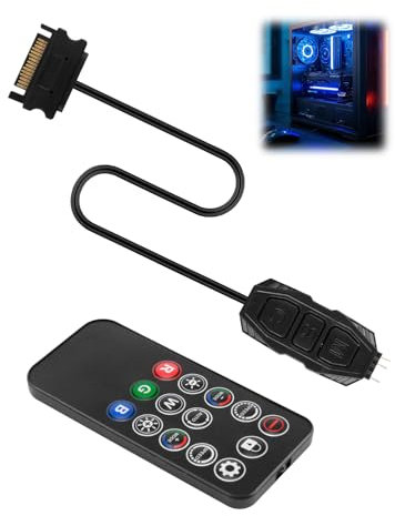 teasteam 5V 3 Pin ARGB Controller RGB Controller Cable with 14 Key Remote Control Light Mode RGB Fan Controller DIY SATA Power LED Male Connector for PC Case Fans Hub Light Strip Lighting Board