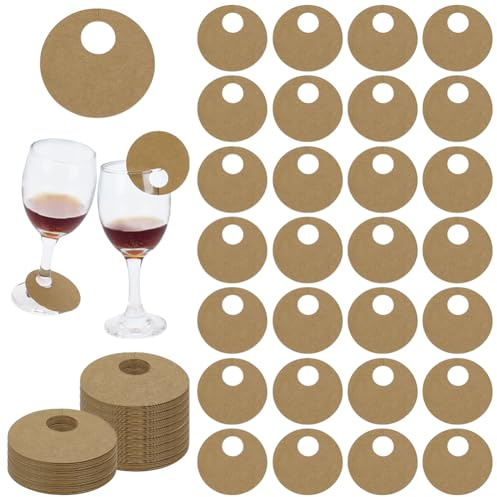 FINGERINSPIRE 150 Stück Runde Namensschilder Aus Papier Für Getränke Anhänger Aus Kraftpapier Für Weingläser 50mm Durchmesser Farbe Dunkelgoldrute Perfekt Für Partys Hochzeiten Und Events