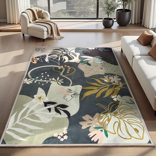 Joiedomi 120x180 cm Wohnzimmer Teppich Kurzflor,Waschbare Teppich, Rutschfester Kurzflor-Überwurfteppich für Eingangsbereich, Küche, Haustür, Innenbereich(Olivgrün)