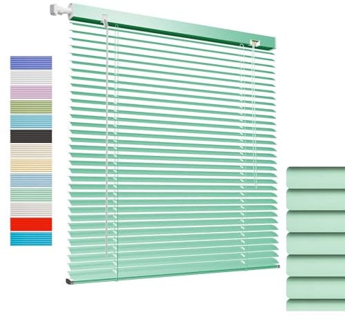 Tende Veneziana in Alluminio su Misura, Veneziane da Interno/Esterno Senza Fori per Finestre, 25mm Lamelle Privacy Orizzontali Oscurante Persiane per Ufficio(Green)