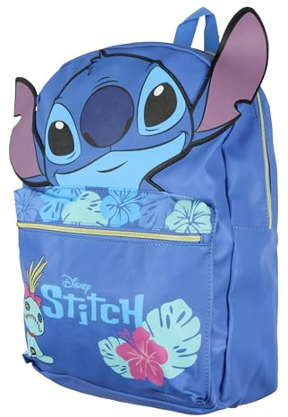 Disney Lilo and Stitch Backpack 3D Ears Tropical Accents 16 Faux Leather Bag