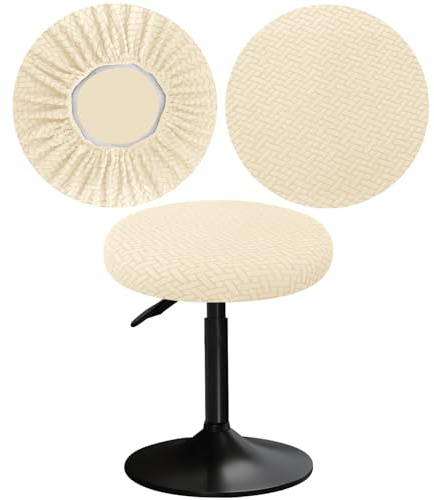 YINGAYOU Hockerbezug Rund 30-40 cm Hocker Bezug Rund mit Jacquard Muster Luxuriöser Stoff Waschbar Dehnbar Wunderschöne Farbe für Runde und Eckige Hocker (1, Beige)
