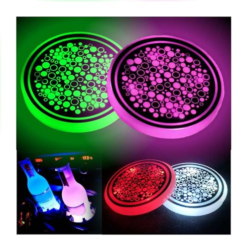 2PCS LED Car Cup Holder Lights, Light up Car Coasters for Cup Holders | 7 Color-Changing Light Up Cup Holder Insert Coasters, Waterproof Car Accessories for Teens, Car Gifts for Men & Women