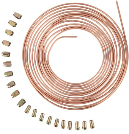 10m Tubo del Freno Rivestito in Rame per Auto 3/16 4,75mm Kit di Linea Freno di Sostituzione Auto Flessibile Tubi einbaufertige Kupfer-Bremsleitung Allgemeines Bremsen-Set mit 20 Muttern