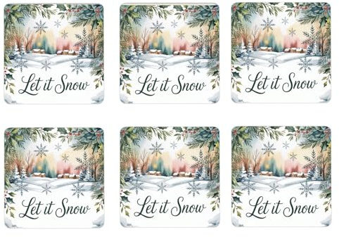 speecheese 6er Set Untersetzer aus Holz Weihnachten Schneeflocke | Let it snow schöner Weihnachtsspruch