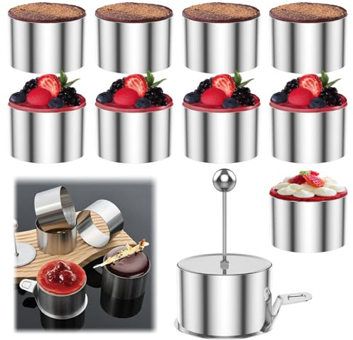 Jokapy 10-teiliges Dessertringe 8cm, Mousse Form Servierringe Edelstahl Set, runde Törtchen Formen mit Deckel & Bodenplatte, Tatar Formen Anrichteringe Backringe für Mousse Dessert Käsekuchen Backen