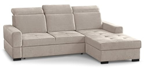 MW EURO-MEBLE Ecksofa Axel MINI - Wohnlandschaft, Polstersofa, Polstercouch (Linke Seite - Beige Voss 28)