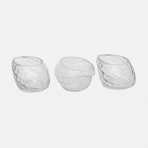Loberon Teelichthalter 3er Set Wynska, klar | Einzigartige Muschelstruktur - Maritimes Flair - Mundgeblasen - Kerzenhalter - Dekoration - Glas
