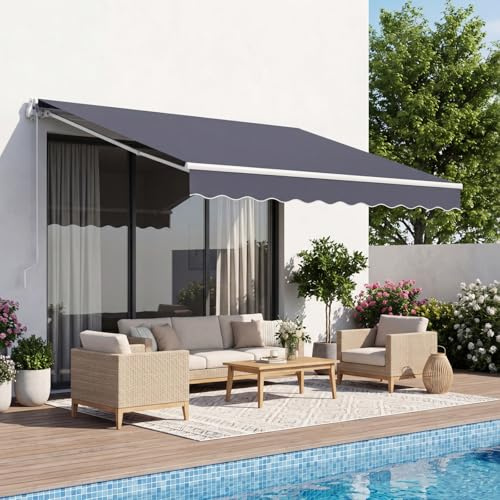 VEVOR Tenda da Sole Retrattile Manuale 300 x 250 cm uso Esterno, Tendaggio Parasole Regolabile, Realizzato in Poliestere Impermeabile Grigio, con Manovella, per Ristoranti Bar Terrazze Porte Cortili
