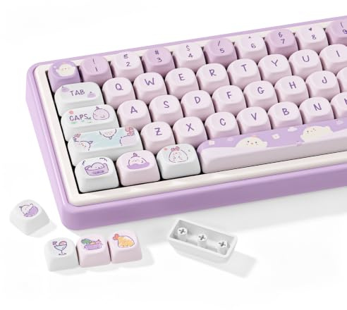 GEKUCAP PBT Cute Chick Custom Pastel Purple Keycaps | 130 Keys MOA Profile Dye-Sublimation Keycaps Gaming Keyboard Keycap Set for 60% 65% 75% 80% 100% Full Size Layouts
