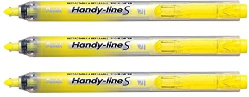 Pentel Handy-Line S Textmarker, einziehbar/nachfüllbar, gelb, feine Spitze, Gelb, 3 Stück