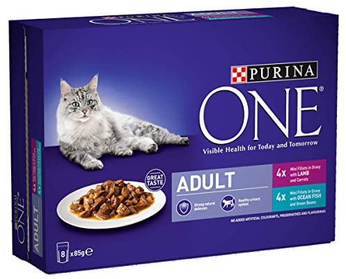 PURINA ONE Mini Fillets Ocean Fish and Lamb Adult Wet Cat Food 8x85g (Pack of 5)