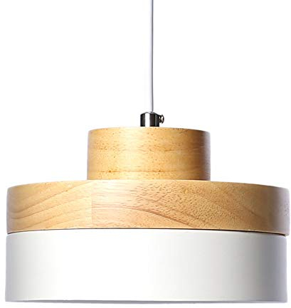 Lámpara Colgante de Metal Industrial Vintage Pantalla de Madera Decoración Colgante Iluminación de Techo Moderna Lámparas de Araña Pequeña para Habitacion Restaurante Cocina (Blanco)