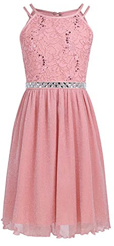iEFiEL Festliches Kleid Mädchen Kinder Spitzen Kleid Hochzeit Prinzessin Kleider Festzug Kleid Blumenmaedchenkleid Tüll Partykleid Koralle Rosa 128