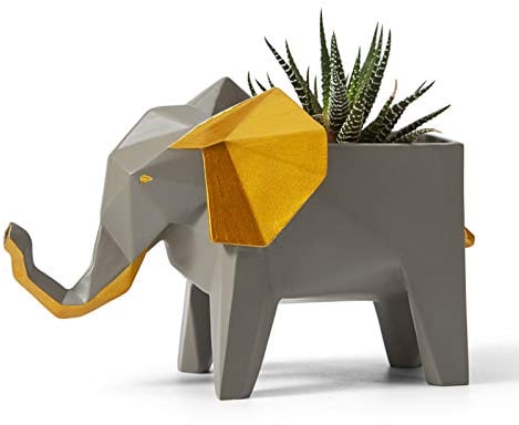 Amoy-Art Blumentopf Pflanzen Elefant Arts Skulptur Modern Dekor Tier Geschenk Wohnzimmer Kunst Figuren Polyresin Statue 17cm