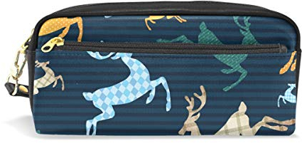 Eslifey Rentier Muster Tragbare Tasche PU Leder Schule Stifteetui Stationäre Bleistifttasche für Kinder Wasserdicht Kosmetik Tasche Make-up Beauty Case