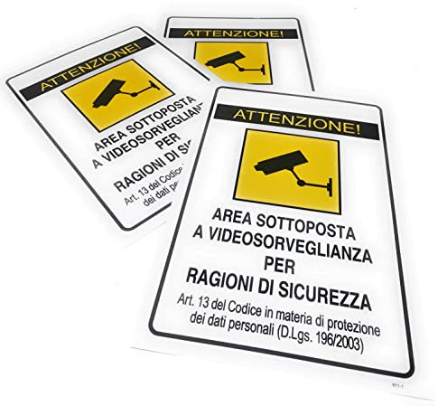 TEMPO DI SALDI 3 x Cartello Di Sicurezza Area Sottoposta A Videosorveglianza X Esterno 30x20
