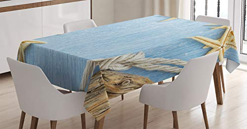 ABAKUHAUS Jahrgang Tischdecke, Maritime Strandmuschel, Für den Inn und Outdoor Bereich geeignet Waschbar Druck Klar Kein Verblassen, 140 x 240 cm, Babyblau Elfenbein