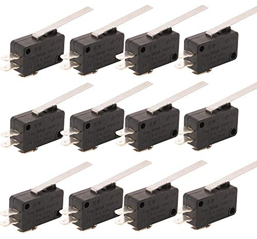 Interruttore micro limite CESFONJER 12Pcs | Microinterruttore leva a bilanciere Microinterruttore AC 5A 125 250 V SPDT 3 pin - nero