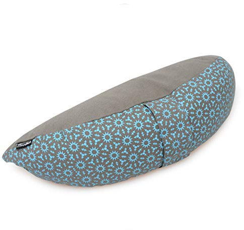 Yogishop Reise-Meditationskissen Halbrund - Vintage - Cotton Grau, Türkis