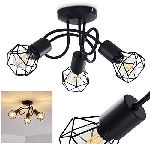 Deckenleuchte Baripada, Deckenlampe aus Metall in Schwarz, 3-flammig, 3 x E14-Fassung, Spot im Retro/Vintage Design in Gitter-Optik und Lichteffekt an der Decke, ohne Leuchtmittel