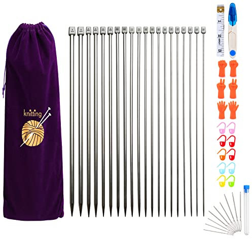 JOZEA Stricknadeln Set,Stricknadeln Metall 11Paare 35cm Edelstahl Stricknadeln Set mit Stricken Zubehör und Aufbewahrungstasche-2.0mm 2.5mm 3.0mm 3.5mm 4.0mm 4.5mm 5.0mm 5.5mm 6.0mm 7.0mm 8.0mm