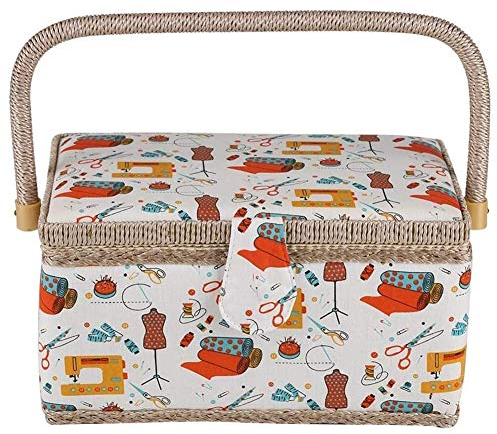 Panier à couture en tissu, boite couture 30 cm, boite de couture boîte à couture en tissu moyen Boîtes à couture Grand panier à couture avec plateau en plastique amovible pour la maison et les
