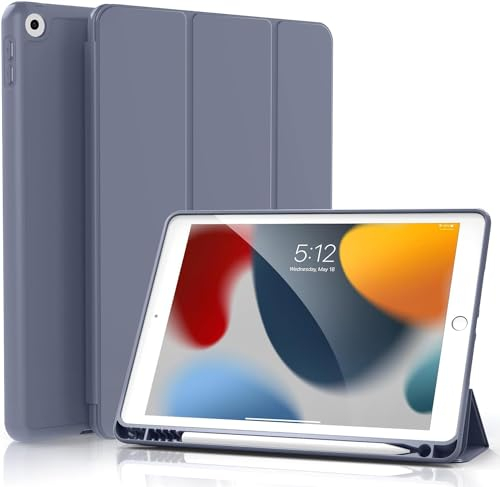 Aoub iPad 2018/2017 9,7 Zoll Hülle Fallbeständig und Verschleißfest Eingebauter Stifthalter Smart Schutzhülle aus Silikon mit Schlafen/Wachen Geeignet für iPad 5. und 6. Generation 9.7 Zoll, Lavendel