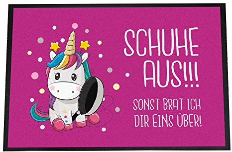 4you Design Fußmatte Einhorn 40 x 60 cm, Lustiger Spruch Schuhe aus.., Schmutzfangmatte für Freunde von Einhörnern, rutschfeste Matte Pink, Geschenk zu Weihnachten, Geburtstag