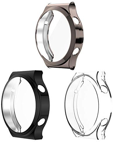 Chofit Fundas compatibles con Huawei Watch GT2 Pro, TPU Protector de Pantalla Chapado, Carcasa Protectora de película para Huawei Watch GT2 Pro Solamente (Gris, marrón + Negro + Transparente)