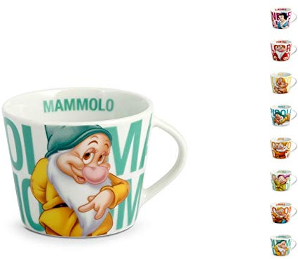 Set da 8 Tazza caffè disney nani portrait in porcellana senza piatto cc 100 sette nani e biancaneve CP