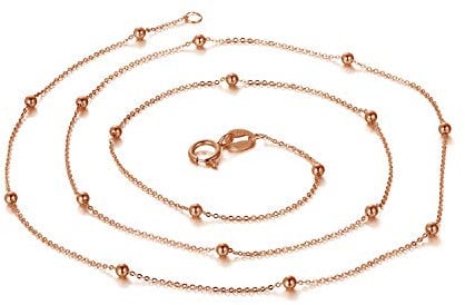 SISGEM 18 ct Gold Bead Necklace, Solid Rose Gold Beaded Chain Necklace, Rosary Bead Ball Necklace, for Women Girls Ladies Mum Sisters, 18
