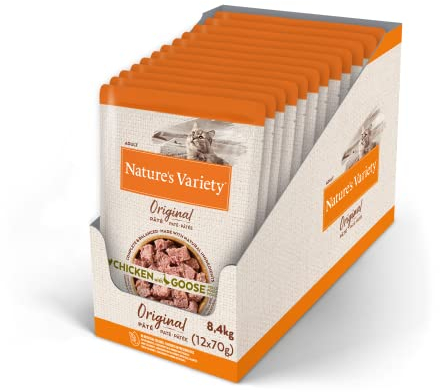 Nature's Variety Original No Grain - Paté para Gatos Adultos con Pollo con Ganso - Caja 12 x 70 g