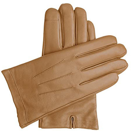 Downholme Touchscreen-Lederhandschuhe mit Innenfutter aus Kaschmir für Herren (Hellbraun, M)