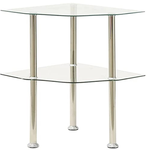 vidaXL Beistelltisch mit 2 Ablagen Couchtisch Wohnzimmertisch Sofatisch Kaffeetisch Telefontisch Glastisch Transparent 38x38x50cm Hartglas